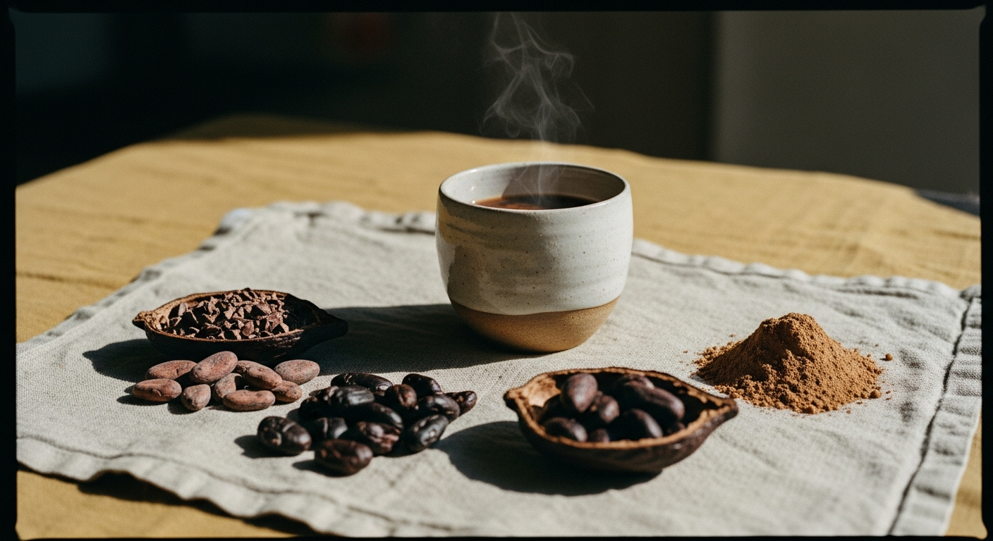 Kakao-Tasse mit Bluetenblaettern fuer Zeremonie